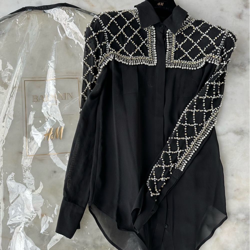Balmain x H&M beaded silk blouse